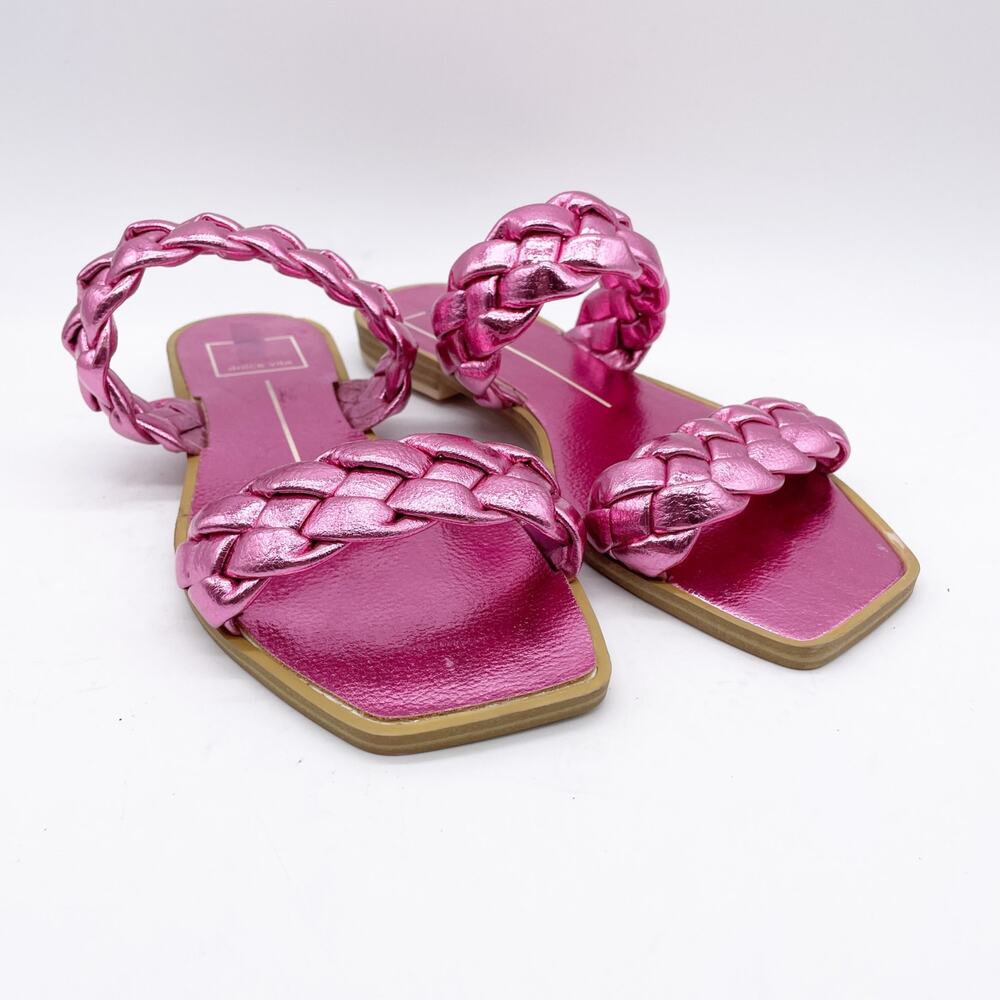 Dolce Vita Women's Indy Metallic Pink Braided Strap Flat Sandalsβ Size 6.5